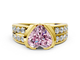 Yellow gold Fancy Pink Heart  Brilliant Diamond Channel Set Wide Band Ring with Bezel Setting_20