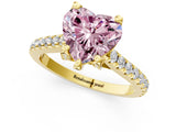 Yellow gold Fancy Pink Heart  Brilliant Diamond Solitaire with Pavé Band and Four-Prong Setting 2