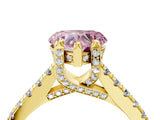 Yellow gold Fancy Pink Heart  Brilliant Diamond Solitaire with Pavé Band and Four-Prong Setting