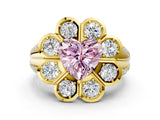 Yellow gold Fancy Pink Heart  Brilliant Flower Halo Diamond Split Shank Ring_87
