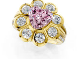 Yellow gold Fancy Pink Heart  Brilliant Flower Halo Diamond Split Shank Ring_88