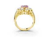 Yellow gold Fancy Pink Heart  Brilliant Flower Halo Diamond Split Shank Ring_90