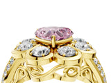 Yellow gold Fancy Pink Heart  Brilliant Flower Halo Diamond Split Shank Ring_91