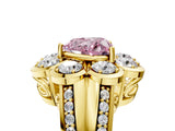 Yellow gold Fancy Pink Heart  Brilliant Flower Halo Diamond Split Shank Ring_92
