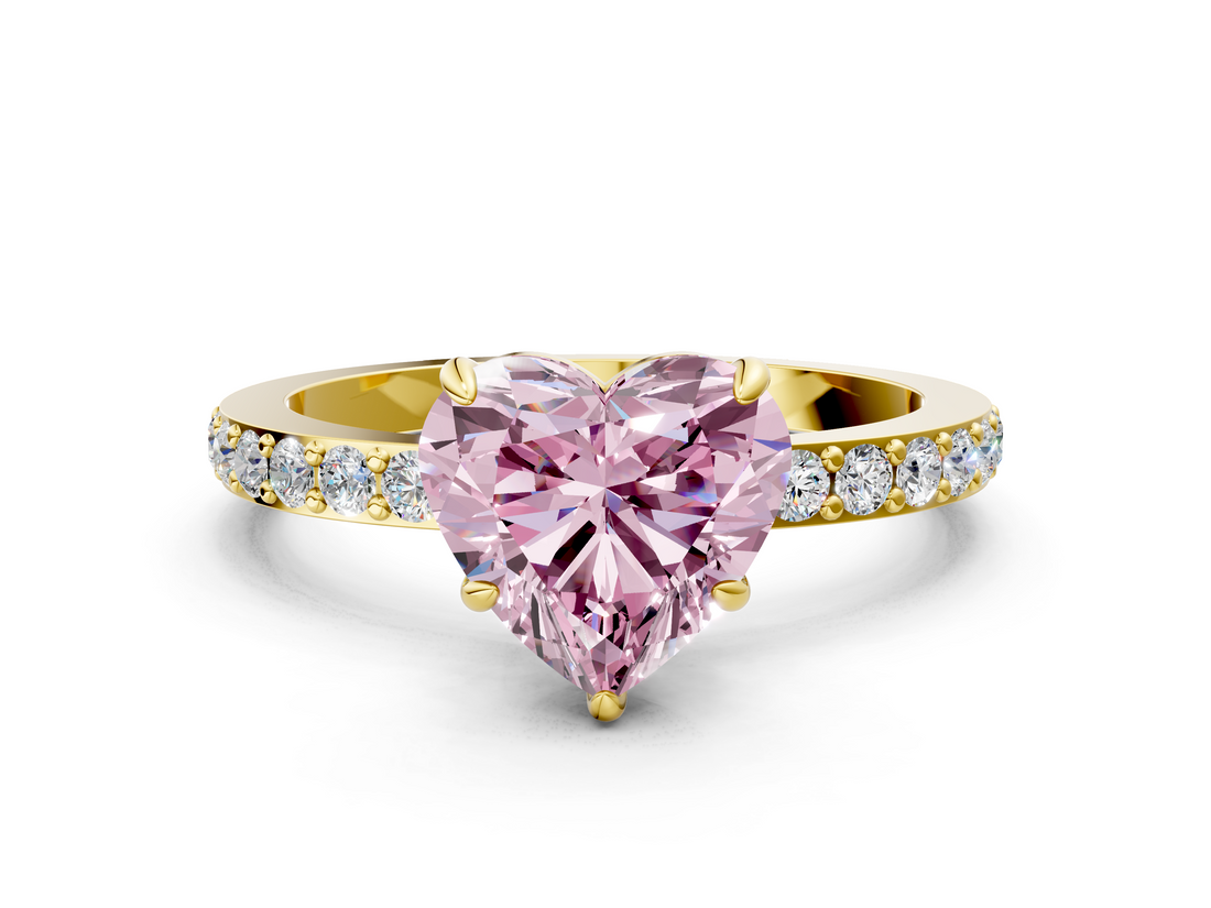 Yellow gold Fancy Pink Heart  Brilliant Pavé Band Solitaire with Four-Prong Setting_41