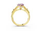 Yellow gold Fancy Pink Heart  Brilliant Solitaire with Leaf Motif Band and Four-Prong Setting_66