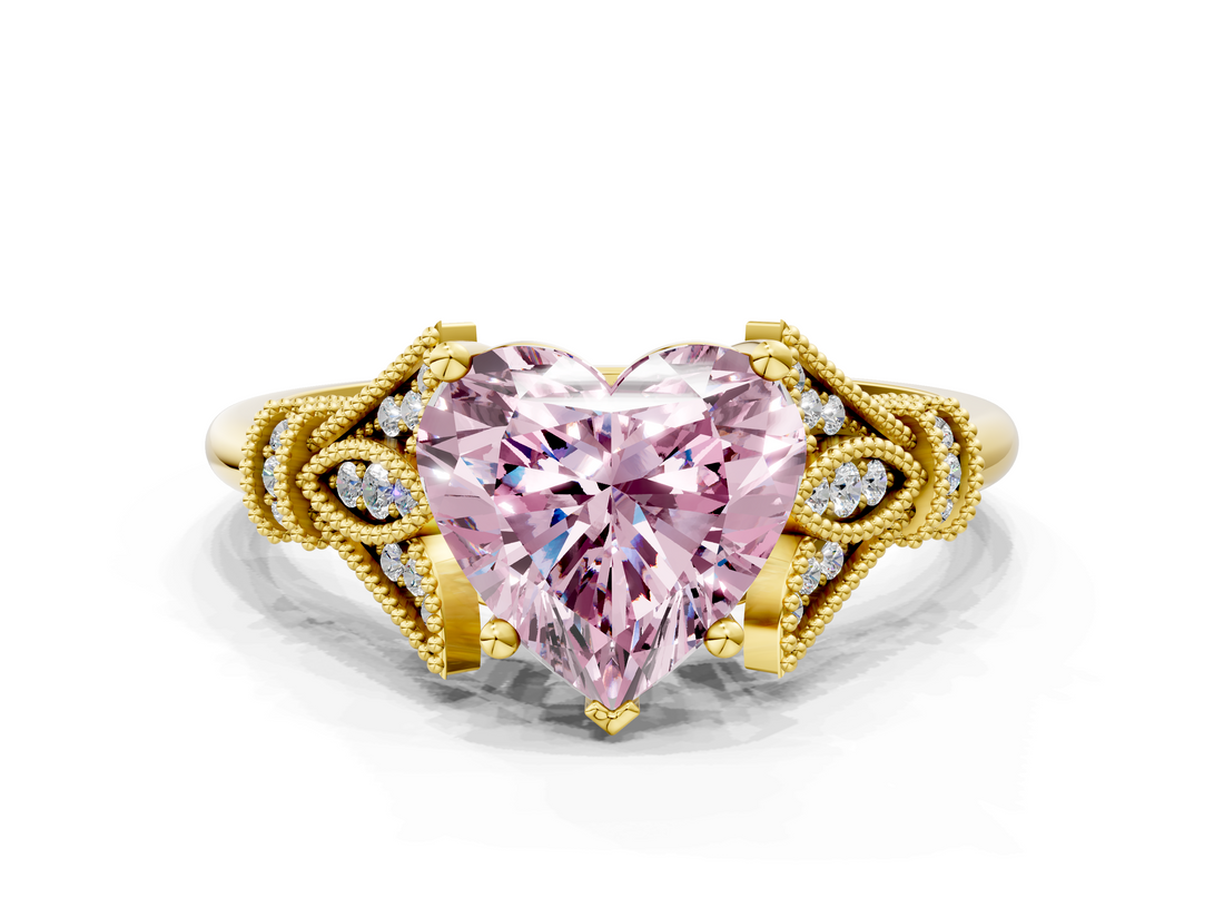 Yellow gold Fancy Pink Heart  Brilliant Solitaire with Pave Band and Four-Prong Setting_20