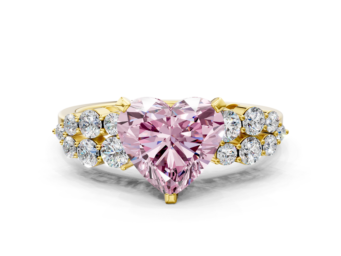 Yellow gold Fancy Pink Heart  Cluster Diamond Engagement Ring with Pavé Band and Four-Prong Setting_46