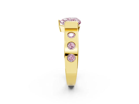 Yellow gold Fancy Pink Heart Cut Brilliant Channel-Set Diamond Ring with Bezel Prong Setting_2