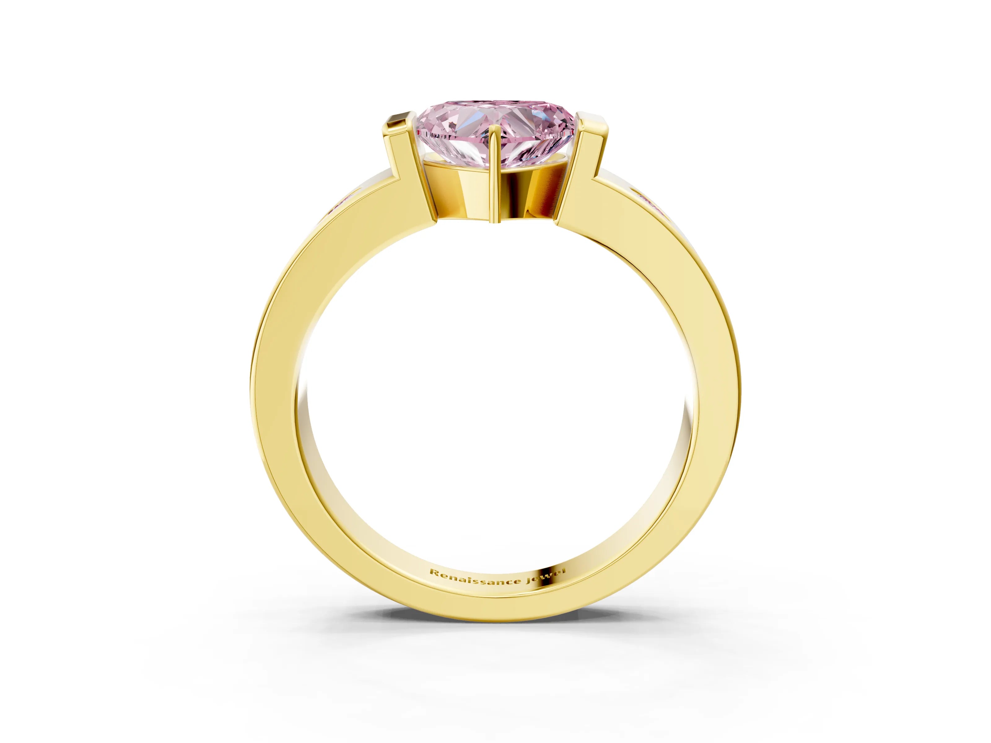 Yellow gold Fancy Pink Heart Cut Brilliant Channel-Set Diamond Ring with Bezel Prong Setting_3