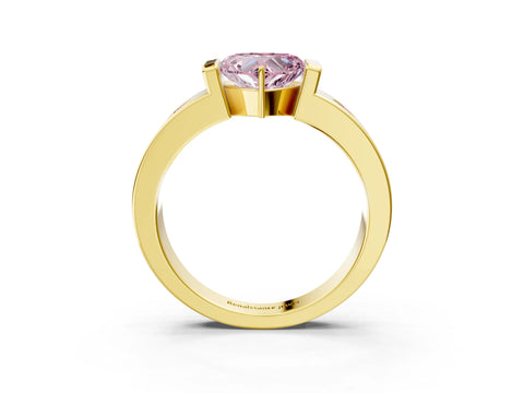 Yellow gold Fancy Pink Heart Cut Brilliant Channel-Set Diamond Ring with Bezel Prong Setting_3