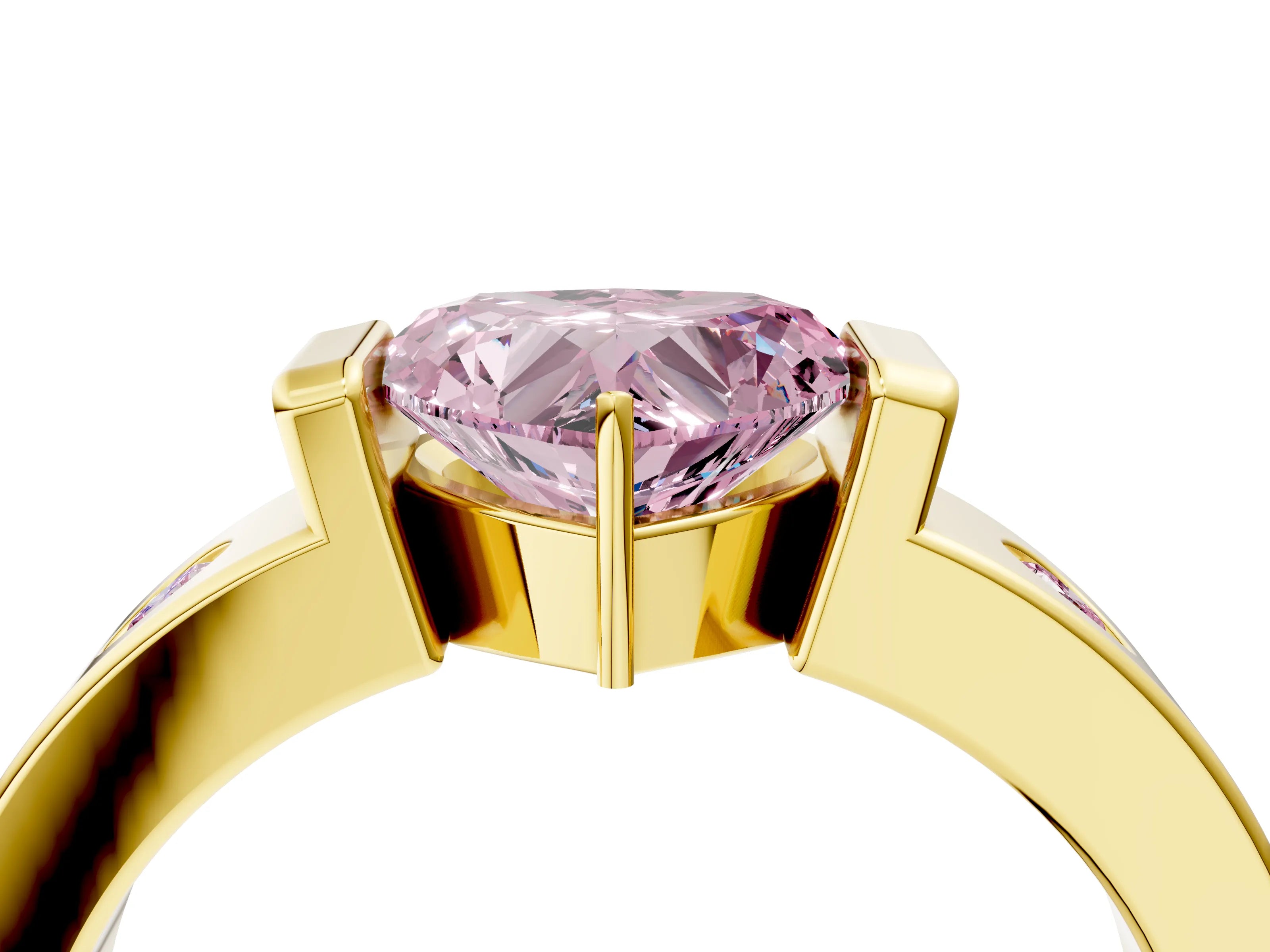 Yellow gold Fancy Pink Heart Cut Brilliant Channel-Set Diamond Ring with Bezel Prong Setting_4
