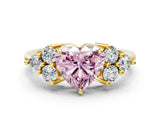 Yellow gold Fancy Pink Heart Cut Brilliant Diamond Cluster Accent Solitaire Ring with Prong Setting