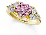Yellow gold Fancy Pink Heart Cut Brilliant Diamond Cluster Accent Solitaire Ring with Prong Setting_1