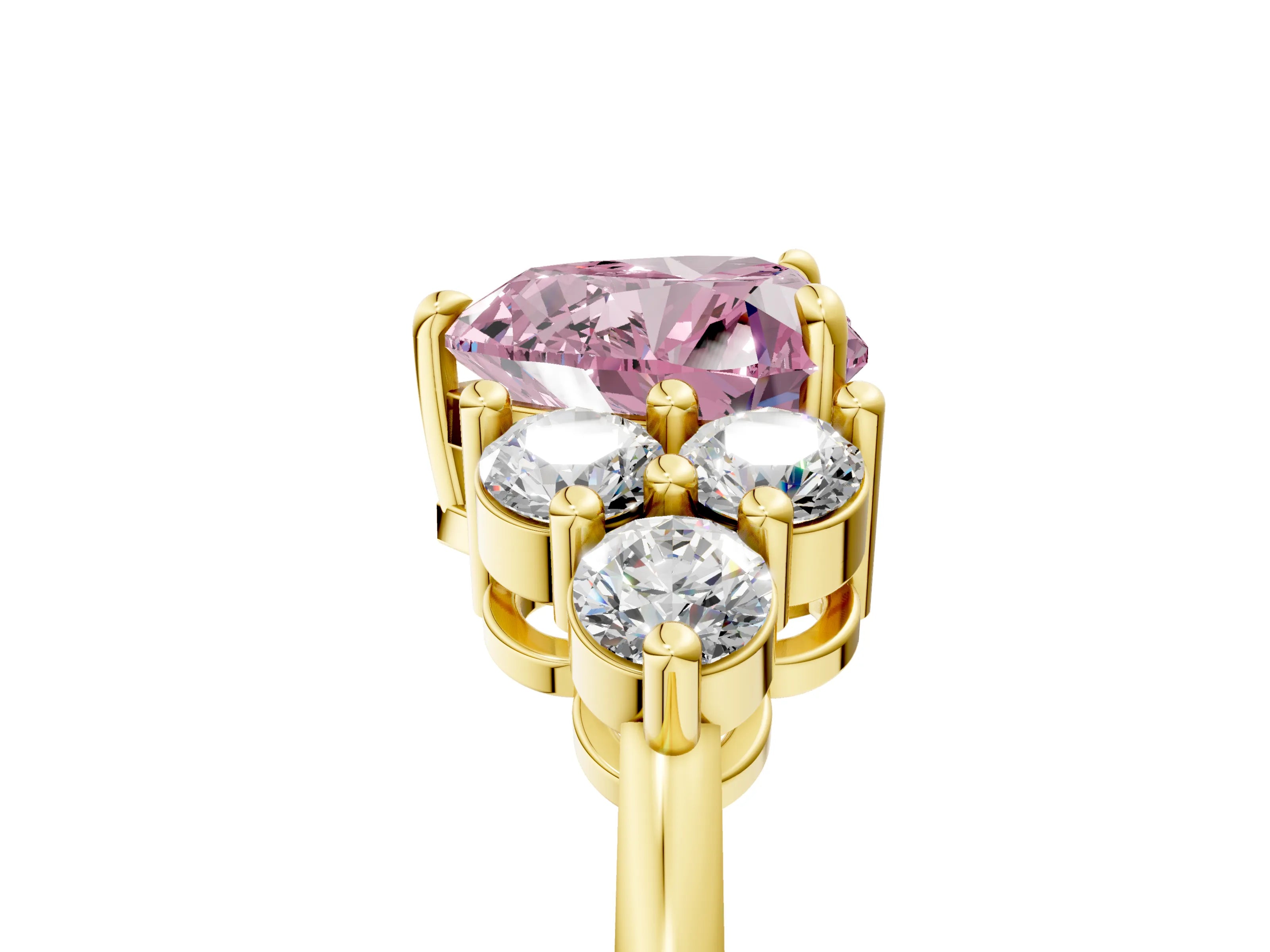 Yellow gold Fancy Pink Heart Cut Brilliant Diamond Cluster Accent Solitaire Ring with Prong Setting_5