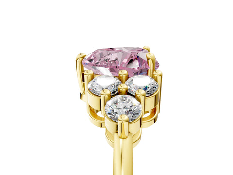 Yellow gold Fancy Pink Heart Cut Brilliant Diamond Cluster Accent Solitaire Ring with Prong Setting_5