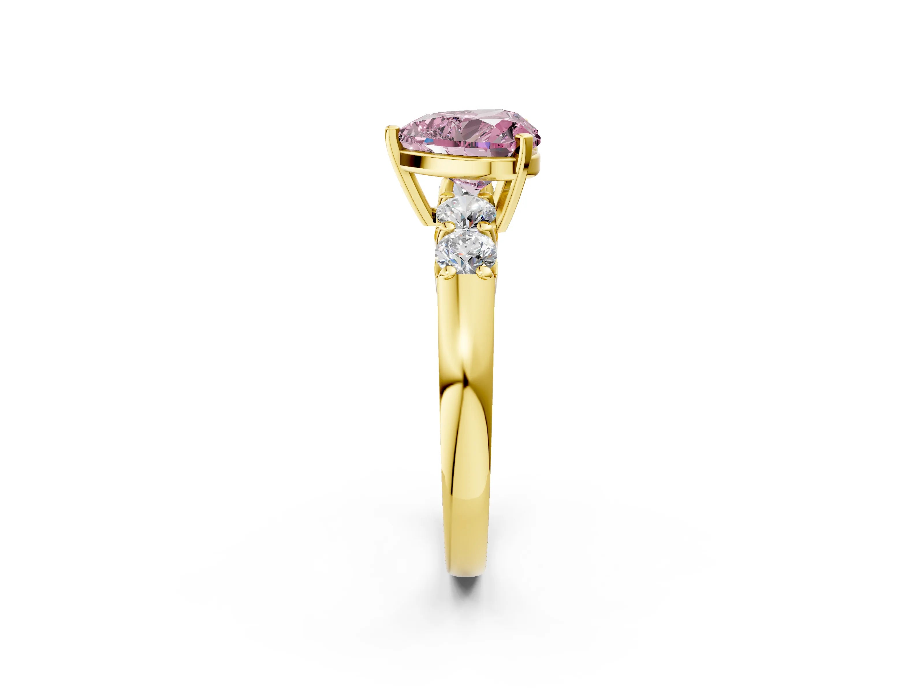Yellow gold Fancy Pink Heart Cut Brilliant Diamond Five-Stone Engagement Ring with Prong Setting on a Classic Band_5