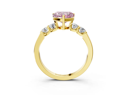 Yellow gold Fancy Pink Heart Cut Brilliant Diamond Five-Stone Engagement Ring with Prong Setting on a Classic Band_6