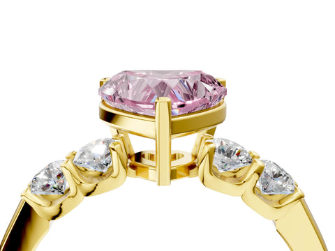 Yellow gold Fancy Pink Heart Cut Brilliant Diamond Five-Stone Engagement Ring with Prong Setting on a Classic Band_7