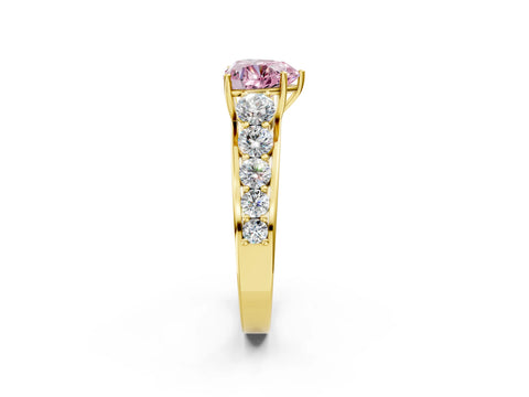 Yellow gold Fancy Pink Heart Cut Brilliant Diamond Pavé Band with Six-Prong Setting_2