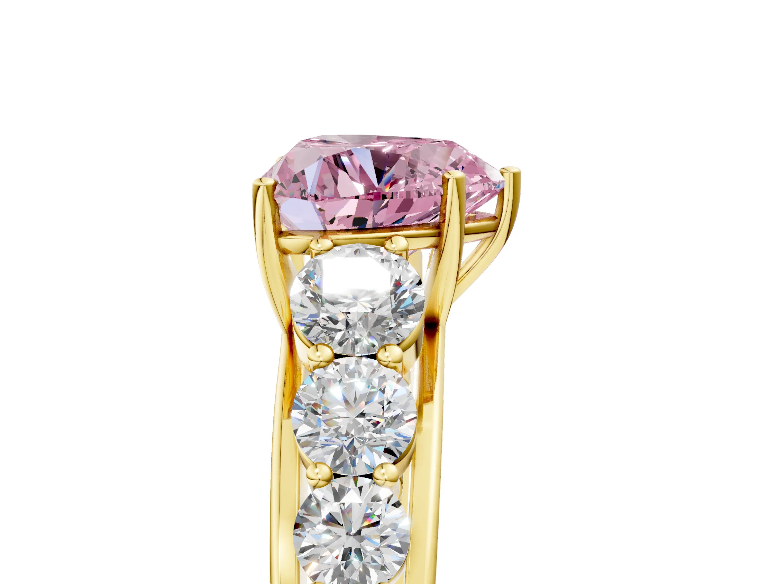 Yellow gold Fancy Pink Heart Cut Brilliant Diamond Pavé Band with Six-Prong Setting_5
