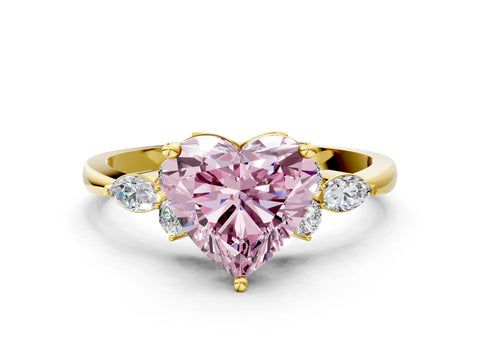 Yellow gold Fancy Pink Heart Cut Brilliant Diamond Solitaire Ring with Pear Side Stones and Four-Prong Setting_3