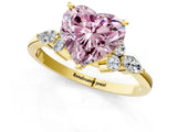 Yellow gold Fancy Pink Heart Cut Brilliant Diamond Solitaire Ring with Pear Side Stones and Four-Prong Setting_4