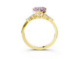 Yellow gold Fancy Pink Heart Cut Brilliant Diamond Solitaire Ring with Pear Side Stones and Four-Prong Setting_6