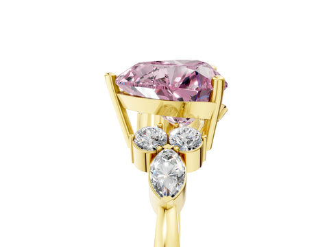 Yellow gold Fancy Pink Heart Cut Brilliant Diamond Solitaire Ring with Pear Side Stones and Four-Prong Setting_8