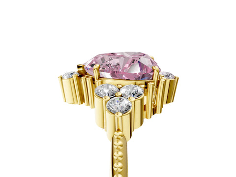 Yellow gold Fancy Pink Heart Cut Brilliant Diamond with Cluster Setting on a Beaded Band and Four-Prong Setting_5