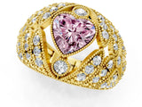 Yellow gold Fancy Pink Heart Cut Brilliant Halo Pave Diamond Milgrain Ring_1