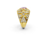 Yellow gold Fancy Pink Heart Cut Brilliant Halo Pave Diamond Milgrain Ring_2
