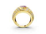 Yellow gold Fancy Pink Heart Cut Brilliant Halo Pave Diamond Milgrain Ring_3