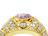 Yellow gold Fancy Pink Heart Cut Brilliant Halo Pave Diamond Milgrain Ring_4
