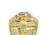 Yellow gold Fancy Pink Heart Cut Brilliant Halo Pave Diamond Milgrain Ring_5