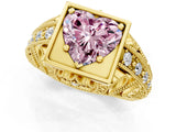 Yellow gold Fancy Pink Heart Cut Brilliant Milgrain Filigree Diamond Ring with Square Prong Setting_1