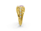 Yellow gold Fancy Pink Heart Cut Brilliant Milgrain Filigree Diamond Ring with Square Prong Setting_2