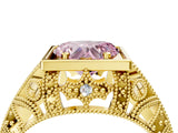 Yellow gold Fancy Pink Heart Cut Brilliant Milgrain Filigree Diamond Ring with Square Prong Setting_4