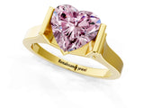 Yellow gold Fancy Pink Heart Cut Brilliant Solitaire Diamond Ring with Channel Set Band and Bar Prong Setting_1