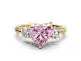 Yellow gold Fancy Pink Heart Cut Brilliant Three-Stone Diamond Ring with Pavé Band and Four-Prong Setting_3