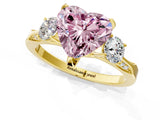Yellow gold Fancy Pink Heart Cut Brilliant Three-Stone Diamond Ring with Pavé Band and Four-Prong Setting_4