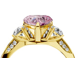 Yellow gold Fancy Pink Heart Cut Brilliant Three-Stone Diamond Ring with Pavé Band and Four-Prong Setting_7
