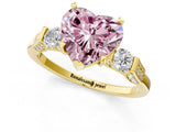Yellow gold Fancy Pink Heart Cut Brilliant Three-Stone Pave Band with Four-Prong Setting_1