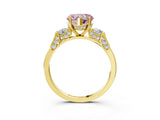 Yellow gold Fancy Pink Heart Cut Brilliant Three-Stone Pave Band with Four-Prong Setting_3