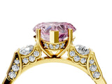 Yellow gold Fancy Pink Heart Cut Brilliant Three-Stone Pave Band with Four-Prong Setting_4