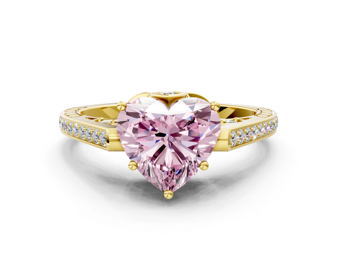 Yellow gold Fancy Pink Heart  Cut Cathedral Pave Diamond Engagement Ring with Six-Prong Setting_32