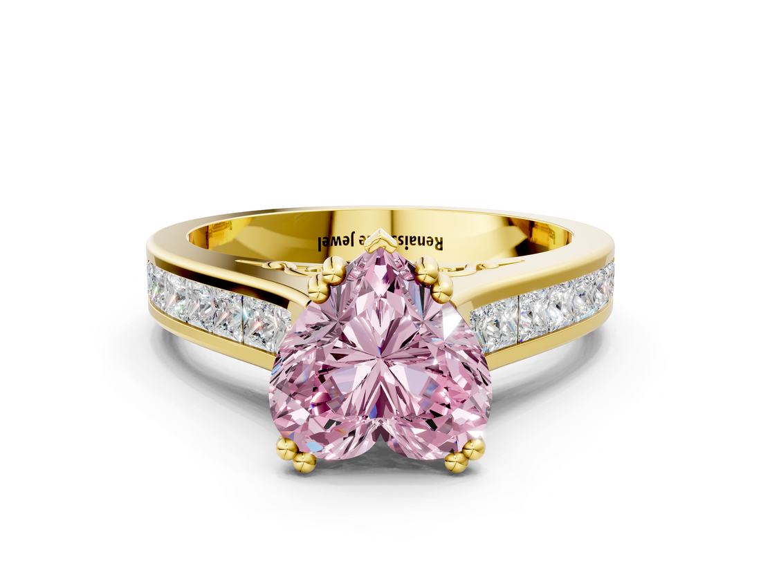 Yellow gold Fancy Pink Heart  Cut Channel Set Solitaire Engagement Ring with Prong Setting_20