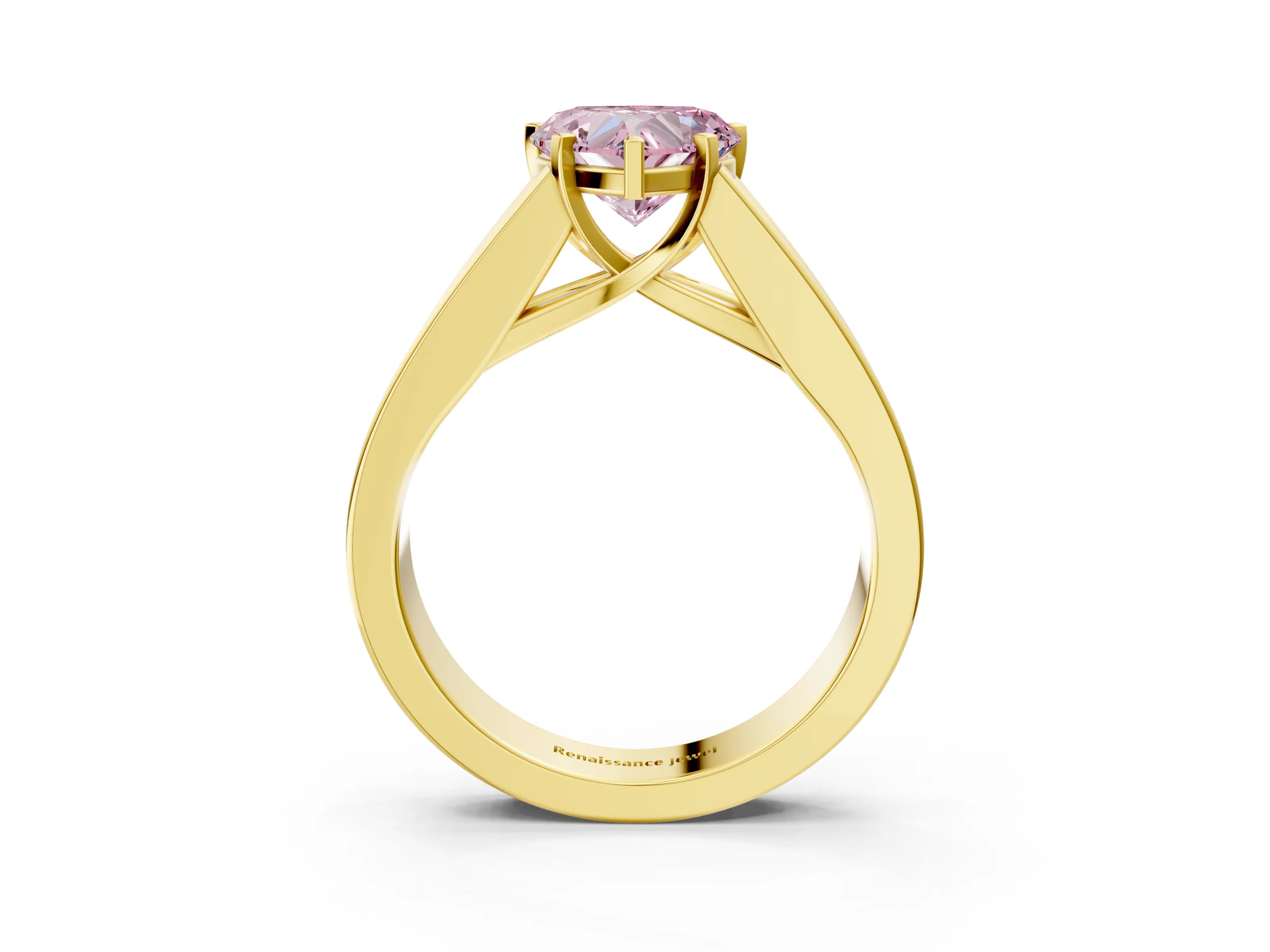Yellow gold Fancy Pink Heart Cut Cut Channel Set Solitaire Ring with Four-Prong Setting_3