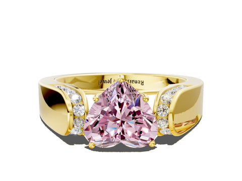 Yellow gold Fancy Pink Heart Cut Cut Diamond Channel Set Solitaire Ring with Four-Prong Setting