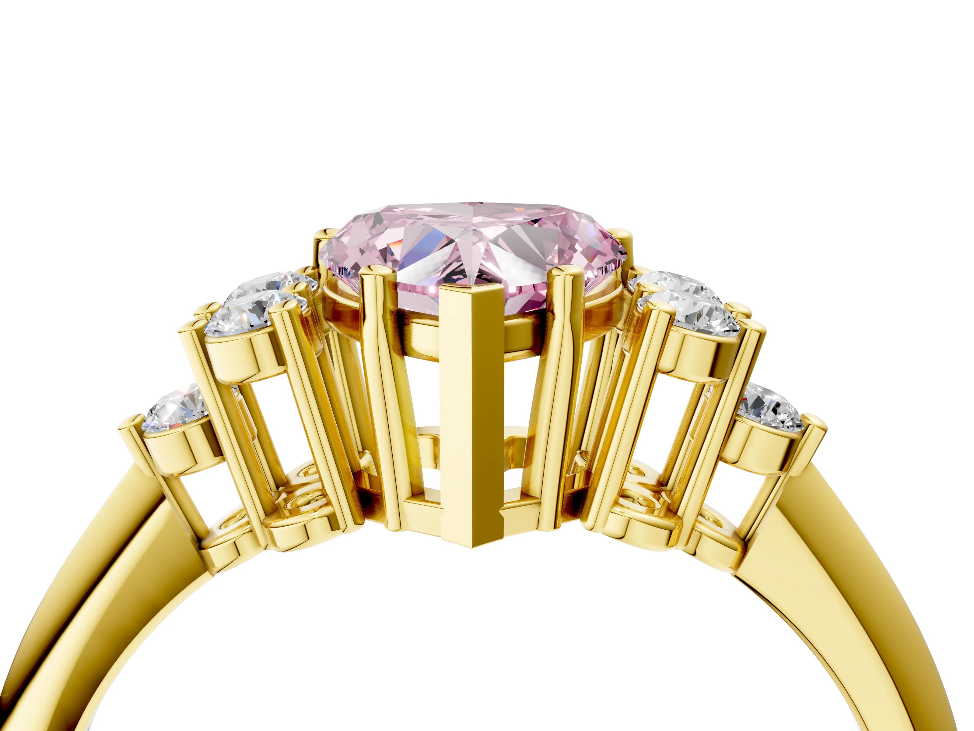 Yellow gold Fancy Pink Heart Cut Cut Diamond Cluster Ring with Solitaire Band and Four-Prong Setting_4